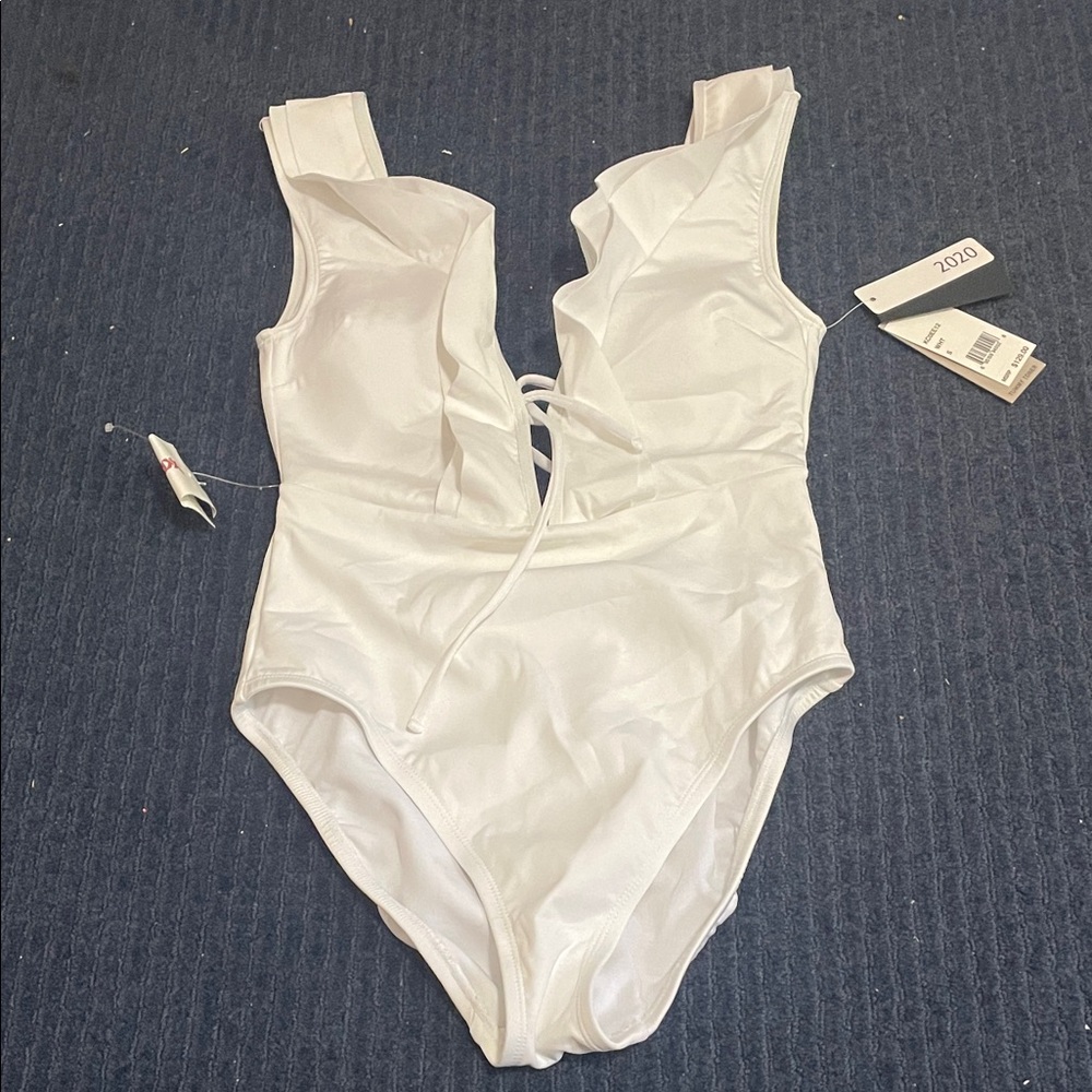 Kenneth Cole Women’s White Ruffled One Piece